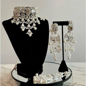 Silver Pakistani Indian Bridal Set Desi Jewelry